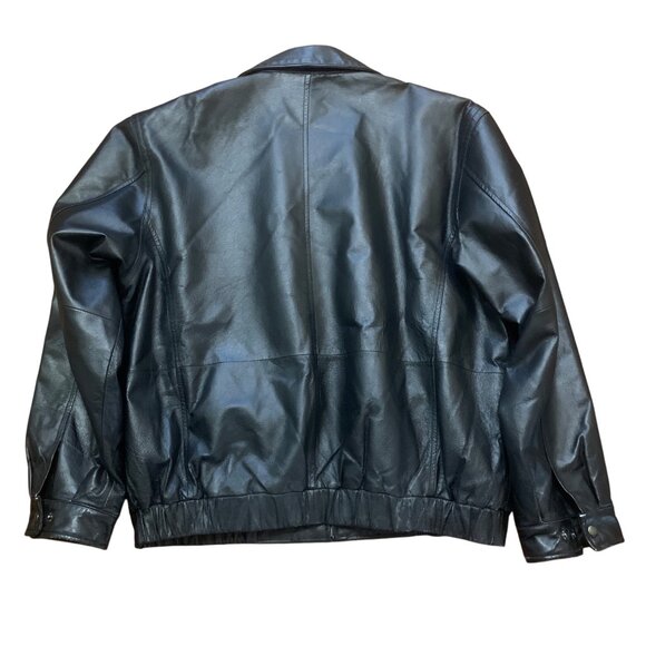 Black Classic Leather Bomber Jacket Elastic Waist Mens Sz XL By Junction West - Picture 9 of 9